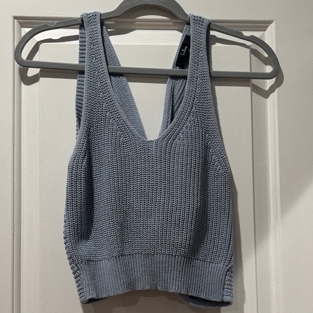 Lulu's Light Blue Knit V-Neck Tank Top